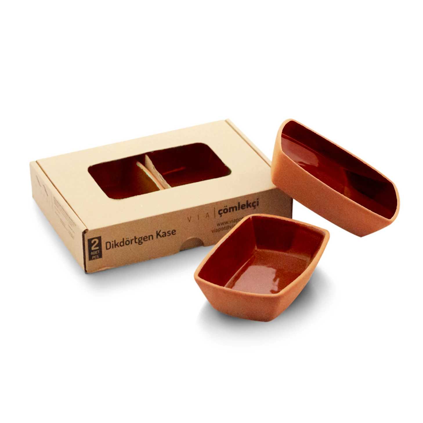 beykoz - rectangle plate, 13*9*3,5 cm, (inner brown glazed), 2 pcs set, gift box